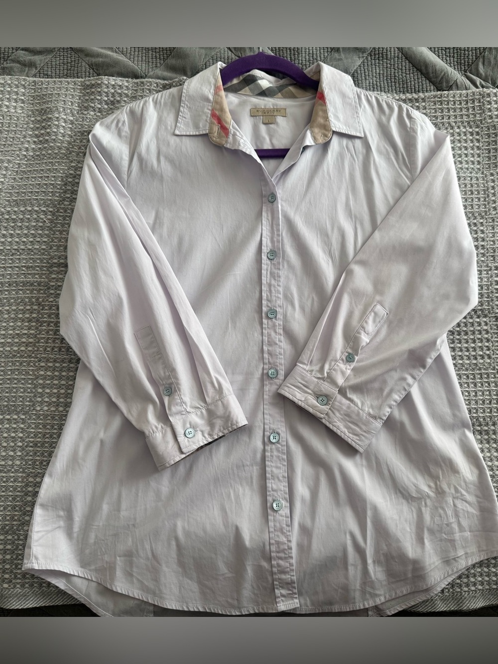 Women’s Burberry Brit Nova Check Collar Button Down Shirt Top Sz L